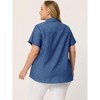 Women's Plus Size Chambray Work Short Sleeve Full Placket Button Down Shirts - Agnes Orinda - 4 of 4