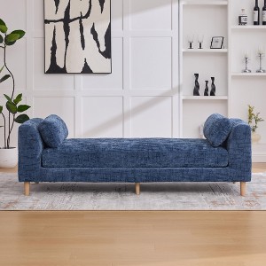 Aortzio 66.9"W Modern Upholstered Chenille Bench,Chaise Lounger Daybed With 2 Bolster Pillows - 1 of 4