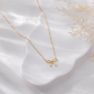 Attop Bow Necklace 14K Dainty Gold Necklace Cute Small Tiny Bow Pendant Choker Chain Necklace - 1 of 4