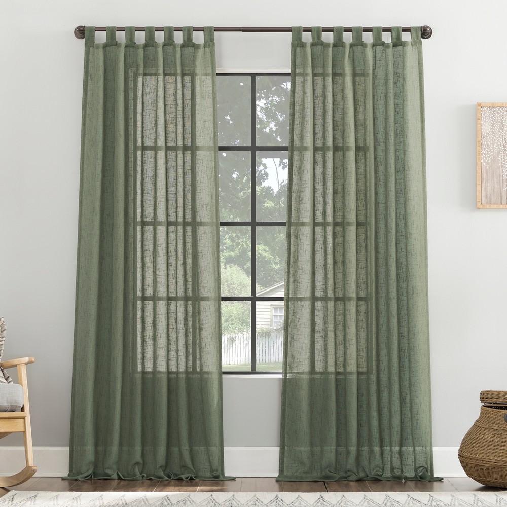 Photos - Curtain Rod / Track 50"x96" Archaeo Sheer Burlap Weave Linen Blend Tab Top Curtain Panel Moss Green: Sheer Linen Curtain Panels