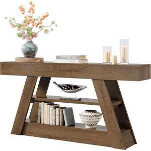 Tribesigns 63-Inch Wooden Console Table with Storage Shelves, Rustic Entryway Sofa Table Behind Couch for Living Room, Hallway, Foyer - 1 of 4