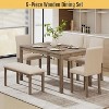 Zevemomo 6-Piece Solid Wood Dining Set with 1 Table,4 Upholstered Chairs&1 Bench,Wooden Legs Dining Table Set for Dining Room Kitchen Restaurant,Brown - 2 of 4