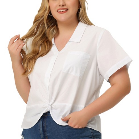 kom videre Hane Skubbe Agnes Orinda Women's Plus Size Flat Collar Twist Hem Chest Pocket Short  Sleeve Shirt Top White 4x : Target