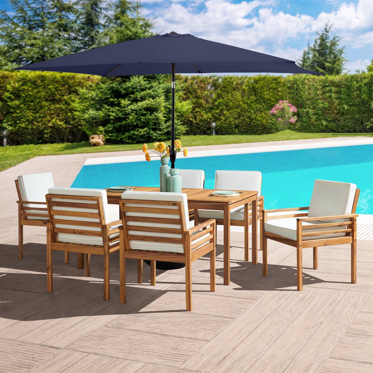 Alaterre Furniture 8pc Outdoor Patio Dining Set, Okemo Table with 10' Rectangular Umbrella - thumbnail 2