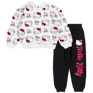 Hello Kitty Girls Fleece Boxy Sweatshirt Crop Top and Jogger Pants Outfit Set Little Kid to Big Kid - 1 of 4