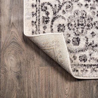 Dark Gray and Cream Medallion 8' x 10' Reversible Synthetic Rug