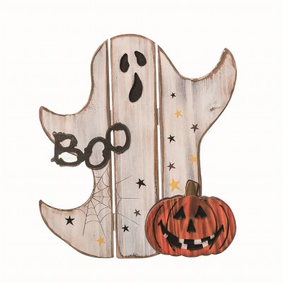 Transpac Wood White Halloween Easel Ghost Decor