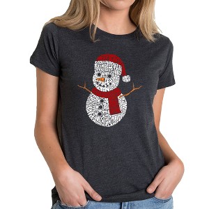 LA Pop Art Christmas Snowman - Women's Premium Blend Word Art T-Shirt - 1 of 4