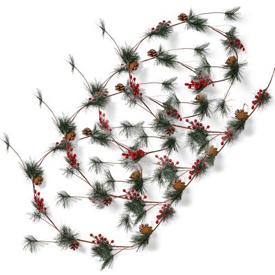 Ornativity Pine and Berries Garland -Pine Needles, Pinecone and Berry Rustic Xmas Holiday Decor 6 Ft 4 Pack
