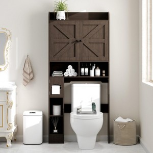 Vipbear Toilet Storage Cabinet with Barn Doors, Bathroom Organizer Shelf, Tall Bathroom Storage Cabinet with Toilet Paper Holder - 1 of 4