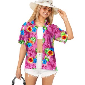 LA LEELA Button Down Shirt Summer Beach Party Blouse Shirt Dressy Colorful Tops Blouses Short Sleeve Dress Shirts Hawaiian T Shirts - 1 of 4