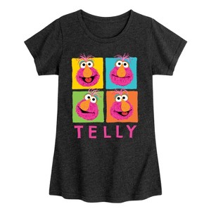 Girls' - Sesame Street - Telly Grid Fitted Short Sleeve Graphic T-Shirt - 1 of 4