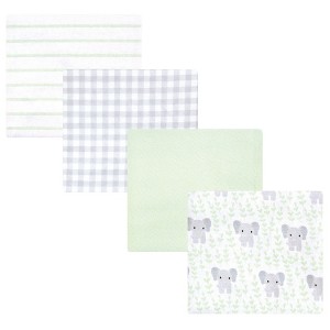 Hudson Baby Cotton Flannel Receiving Blankets 4pk, Leafy Elephant, One Size - 1 of 4