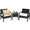 Costway 3PC Patio Rattan Furniture Set Coffee Table Conversation Sofa Cushioned - image 2 of 4