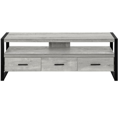 Vynxaria Contemporary TV Stand, 60 Inch, Media Entertainment Center, Grey Laminate, Black Metal