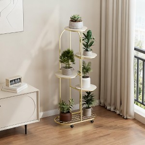 Metal Plant Stand with Wheels, Tiered Corner Shelf for Indoor Plants, Patio, Bedroom, Living Room, Balcony - 1 of 4