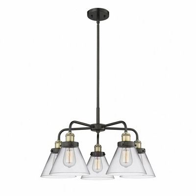 Cone - 5 Light Stem Hung Chandelier In Art Deco Style-15 Inches Tall and 25.75 Inches Wide