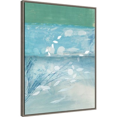 23" x 30" Teal and Blue Abstract Botanical Framed Canvas Print