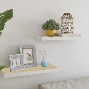Aghana Digitals 2-Piece Floating Wall Shelves, 23.6x9.3x1.5 in, Oak & White Honeycomb MDF, Matte - 1 of 4