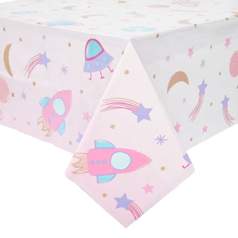 Blue Panda 3 Pack Pink Disposable Tablecloth Covers for Space Themed Party Supplies for Kids Birthday, 54 x 108 In, 3 of 6