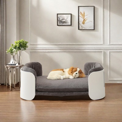 FURNIinspire Pet Beds Dog Bed Dog Couch, Indoor Pet Sofa Pet Furniture Elevated Cat Beds With Removable Mattress Cover, Gray, 33.46"*20.07"*10.23"