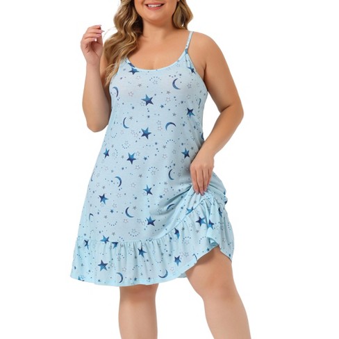 Agnes Orinda Women's Plus Size Sleeveless Fruit Ruffle Hem Nightgown Light  Blue 2x : Target