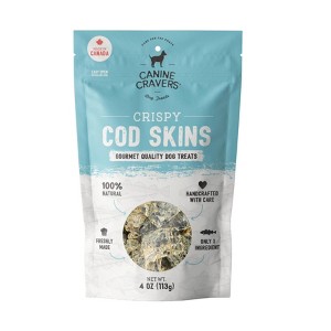 Canine Cravers Single Ingredient Air Dried Dog Treats – Wild Caught Crispy Cod Skins All Natural – 4 oz Pouch - 1 of 4
