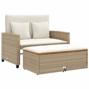 vidaXL Patio Sofa Beige Poly Rattan 2-Seater Convertible Patio Sofa - 1 of 4