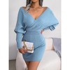Sweater Dress for Women V Neck Batswing Sleeve Off Shoulder Surplice Dress Rib Texture Stretchy Knit Sweater Dress Elegant Bodycon Mini Dress - 4 of 4