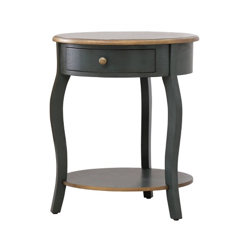 Clarence 1 Drawer Round Wood End Table - Teal/Gold ...