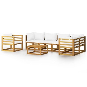 vidaXL Acacia Wood Patio Lounge Set - Cream Cushions, 7 Piece Outdoor Furniture Set, Removable Padded Seats, Modern Design with Coffee Table - 1 of 4