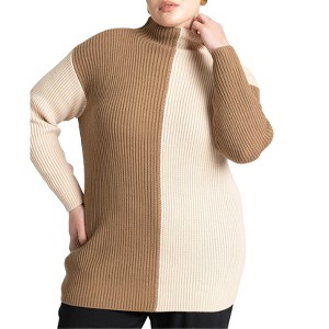 ELOQUII Women's Plus Size Mock Neck Colorblock Sweater - 1 of 4
