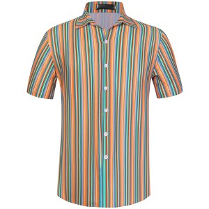 Lars Amadeus Men's Short Sleeve Button Down Summer Beach Vertical Striped Shirts - 1 of 4