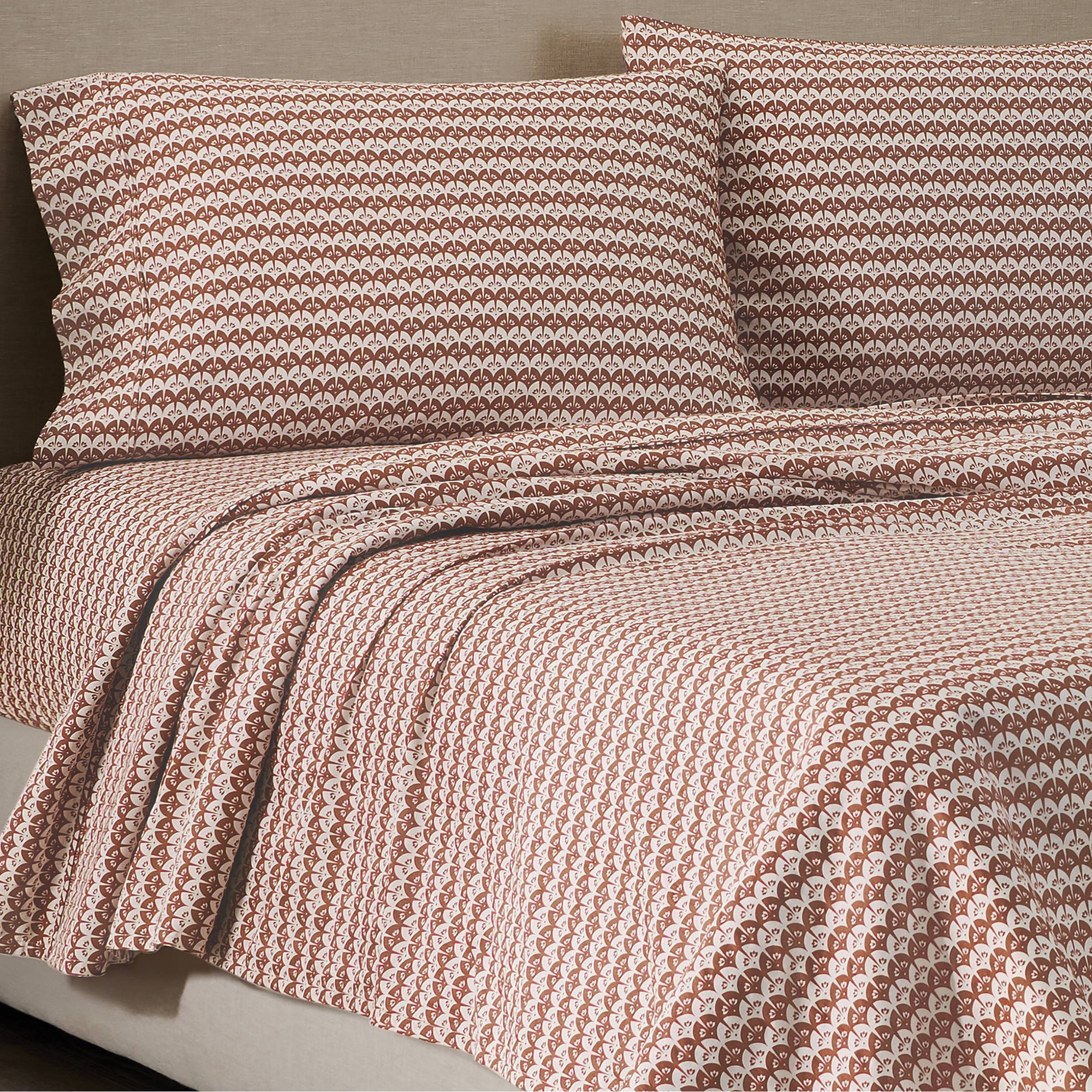 Jeremiah Brent Home King Cotton Sateen Sheet Set Clay Scallop Geo