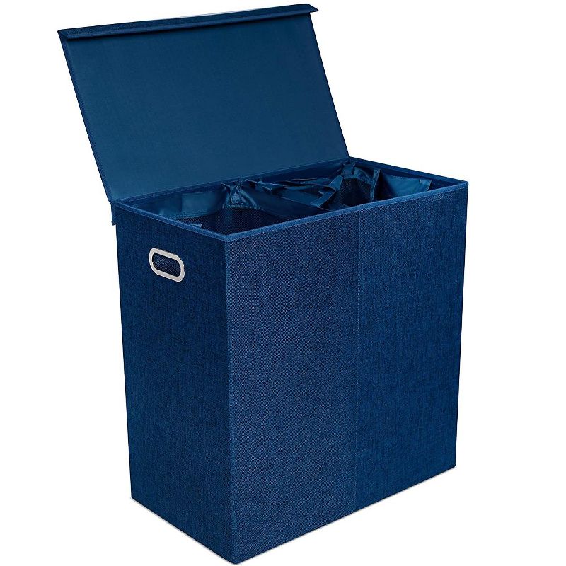BirdRock Home Double Linen Laundry Hamper with Lid and Removable Liner - Navy, 1 of 8