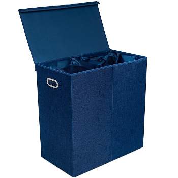 BirdRock Home Double Linen Laundry Hamper with Lid and Removable Liner - Navy