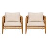 Outdoor Patio Acacia Wood Club Arm Chair,Wicker Back Beige Cushioned Garden Club Chair,Weather Resistant Wicker Upholstered Chair-Coolbibila - 3 of 4