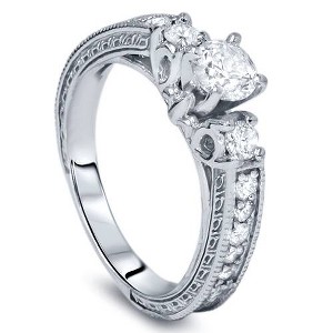 Pompeii3 1ct Vintage Diamond Engagement 3-Stone Ring 14K White Gold - 1 of 4