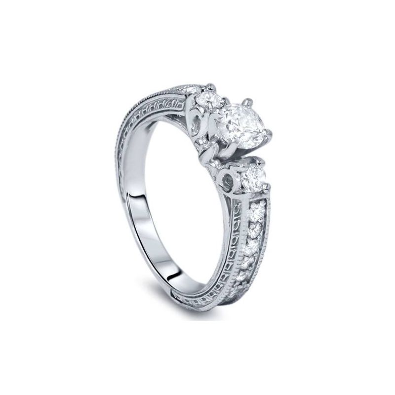 Pompeii3 1ct Vintage Diamond Engagement 3-Stone Ring 14K White Gold, 1 of 6