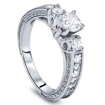 Pompeii3 1ct Vintage Diamond Engagement 3-Stone Ring 14K White Gold