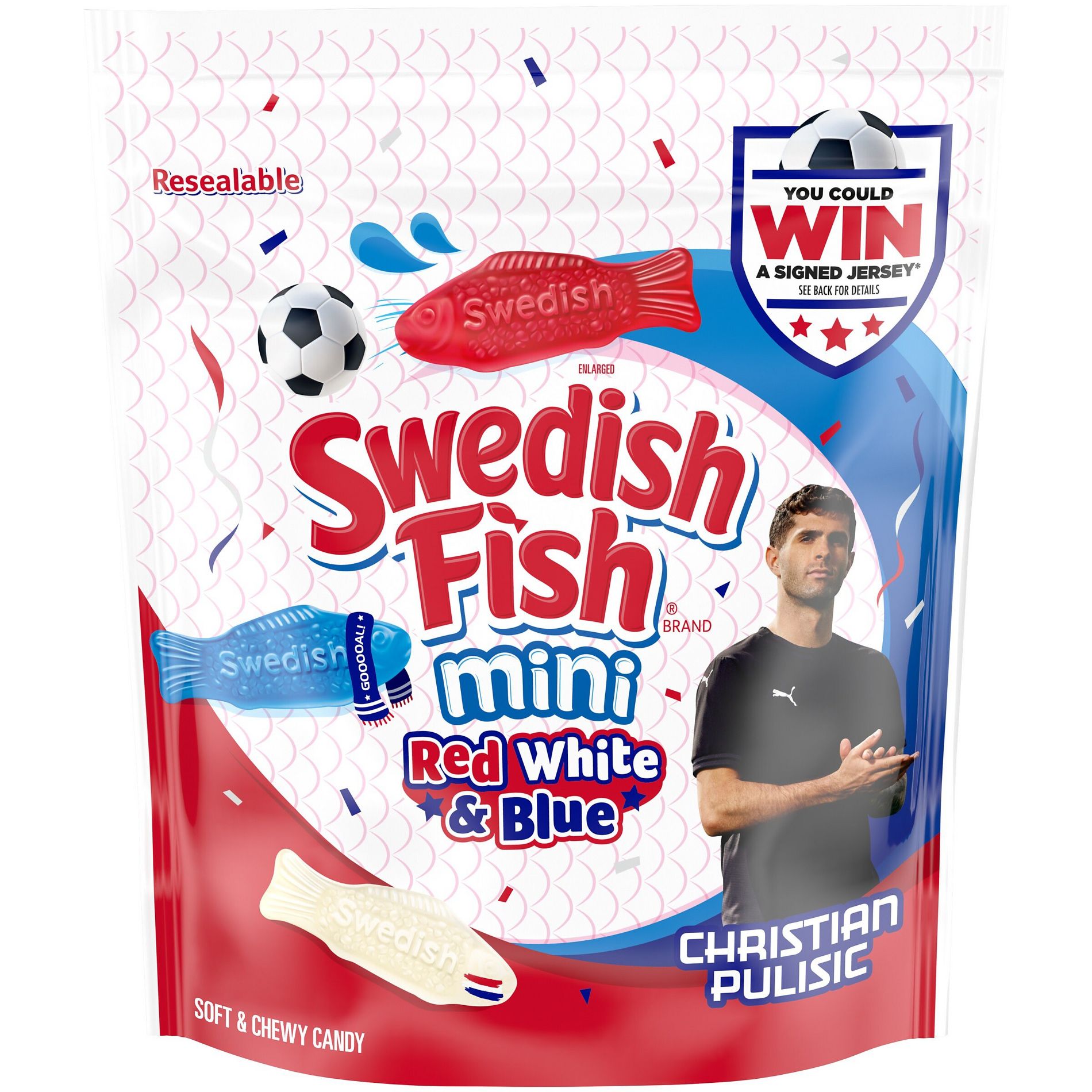 Swedish Fish Mini Red, White & Blue Soft & Chewy Gummy Bulk Candy - 1.8lb