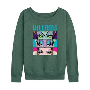 Women's - Disney Villains - Villains Stacked Lightweight French Terry Wide Neck Long Sleeve Shirt - 1 of 4