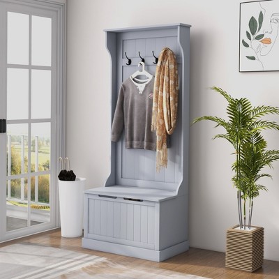 NicBex 28 In Small Hall Tree with Bench with 4 Hooks, and a Flip Shoe Cabinet Suitable for Small Space Entrance and Living Room, Gray