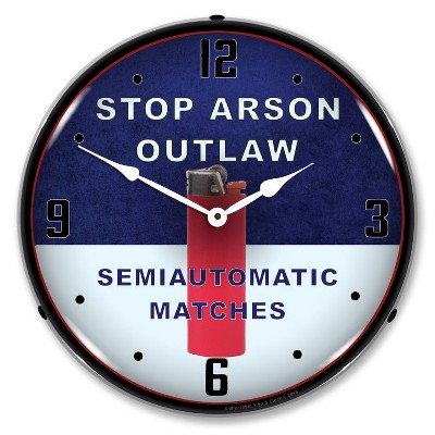 Collectable Sign & Clock | Stop Arson LED Wall Clock Retro/Vintage, Lighted