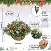 Angel Sar Outdoor Christmas Hanging Basket, Artificial Greenery with LED Lights for Porch Patio Decor, Battery Powered Timer,1Pc - 3 of 4
