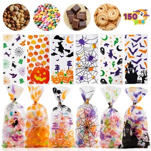 Joyfy 150Pcs Halloween Cellophane Rectangle Treat Bags,Halloween Decorations in 6 Design,Clear Candy Cookie Bag for Kids Classroom Party Supplies - 1 of 4