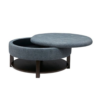 Nicbex 36 Inch Round Storage Ottoman Bench With 1 Veneer Shelf For ...