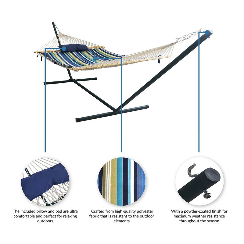 Blue Wave Island Retreat 15&#39; Hammock Set - Relaxing Outdoor Oasis, Easy-Move Stand, Comfortable Polyester Pad & Pillow, 4 of 11