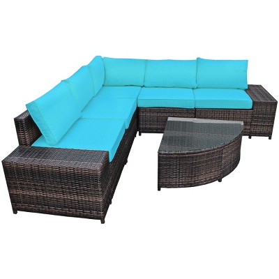 Tangkula 6-Piece Outdoor Rattan Conversation Set Sectional Sofa Set with Arc-Shaped Table