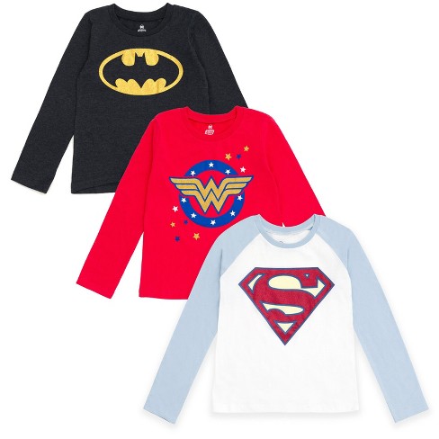 Dc Comics Sleeve Batman Logo T-shirts League Red Pack Target Justice Wonder : 5 / Superman Little Girls Long Woman / White 3 Black